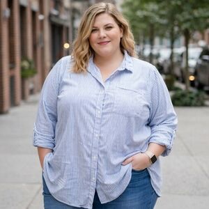 Beachlunchlounge Blue Pinstripe Cotton Modal Button-Up Shirt Relaxed Fit